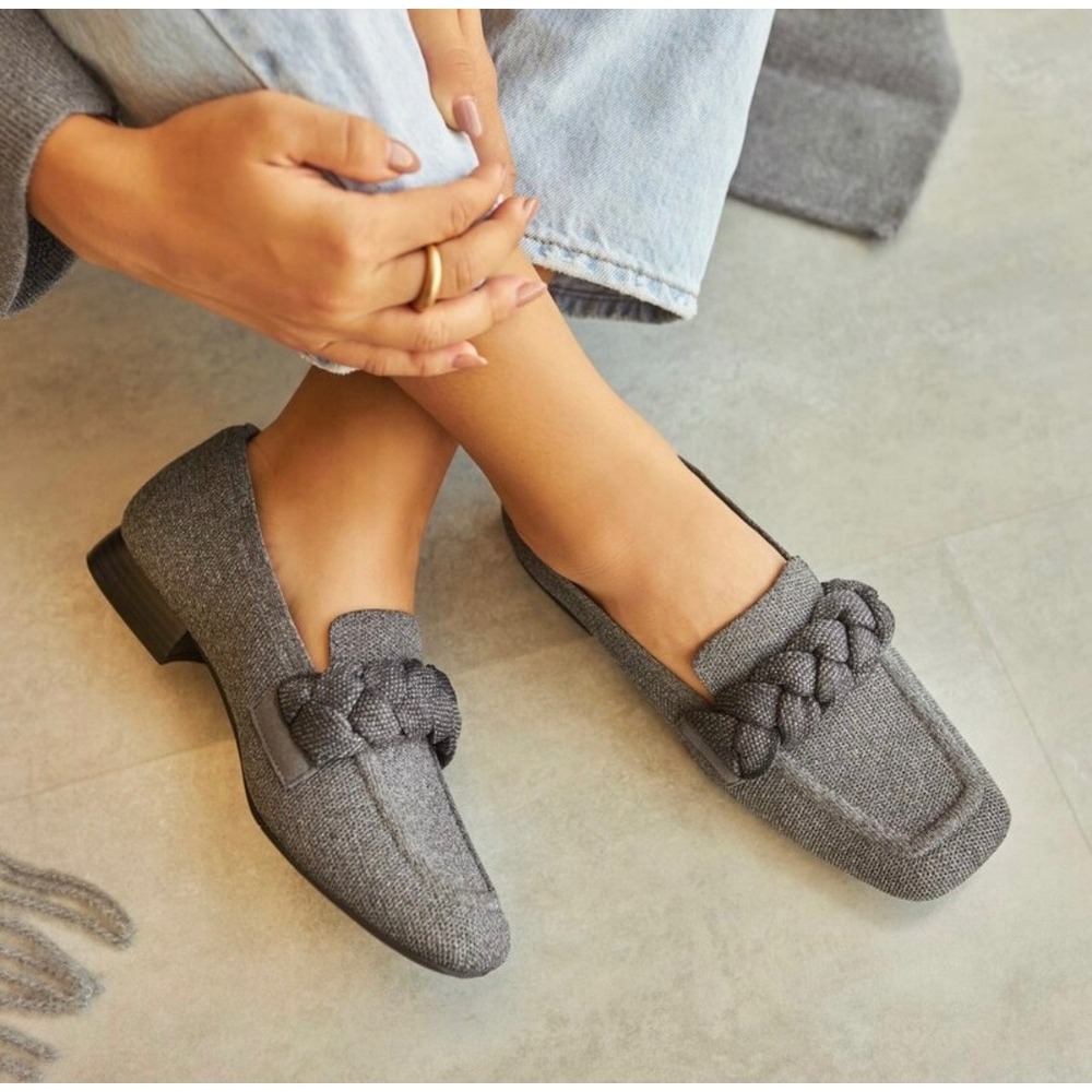 VIVAIA Caitlin‎ Square Toe Knot Loafers Rich Grey EU 40 US 9 Knit Comfort NIB